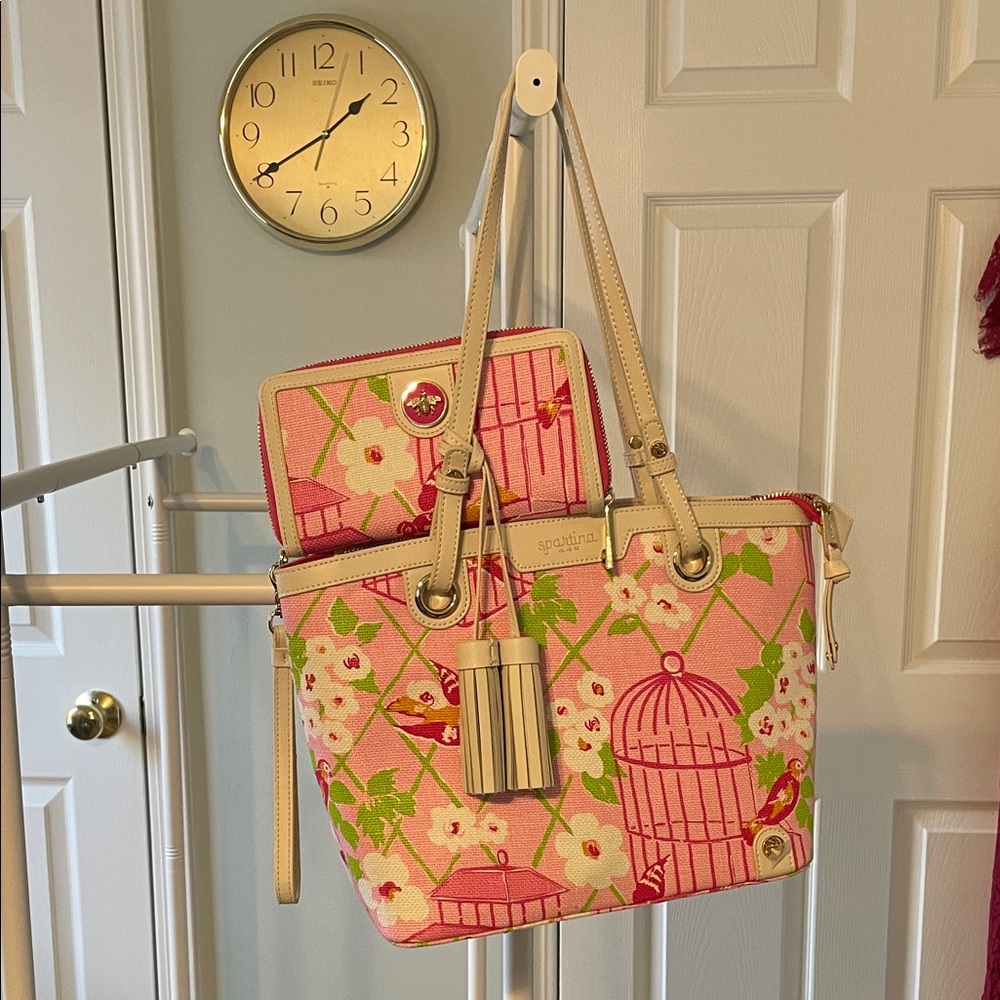 Spartina 449 Pink and Green Floral Tote with Wallet